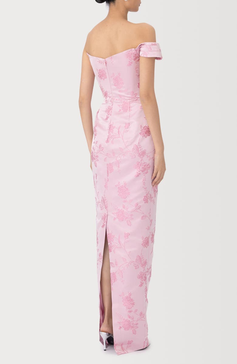 SAU LEE Jackson Metallic Floral Brocade Cateye Strapless Gown, Alternate, color, Pink Rococo