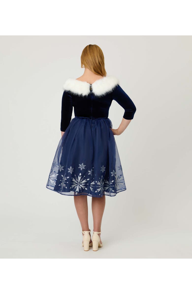 Unique Vintage 1950s Marceline Swing Dress, Alternate, color, Blue Snowflake Print