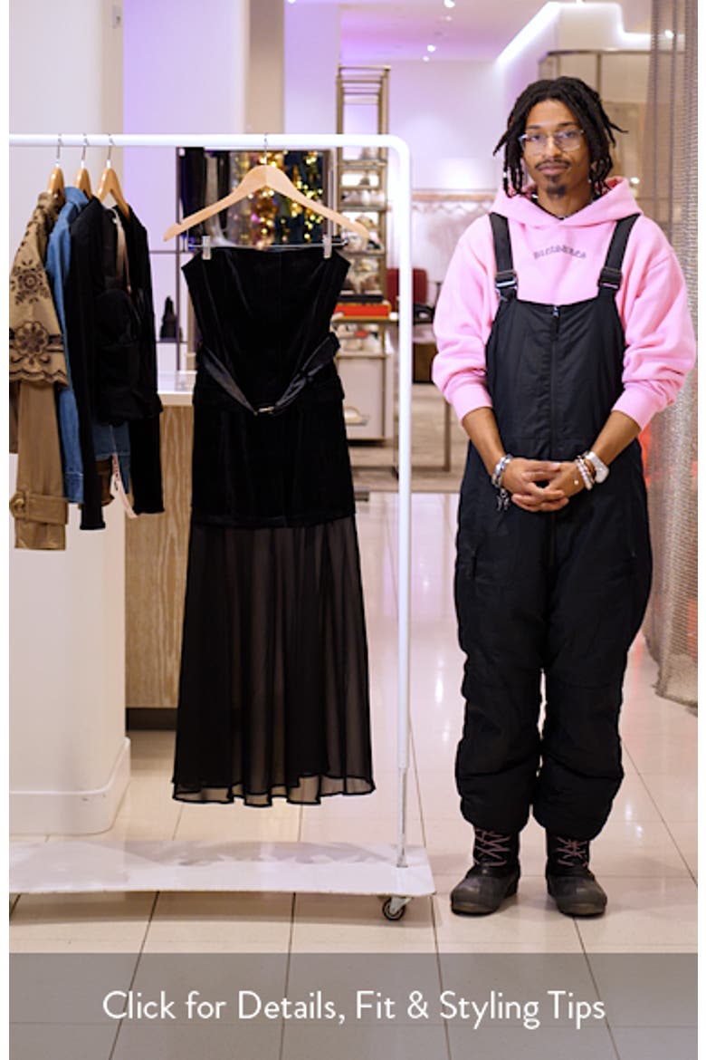 Strapless Belted Semisheer Velvet Midi Dress video