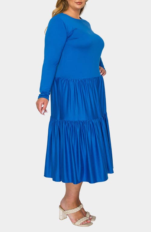 L I V D Eliana Long Sleeve Tiered Midi Dress In Blue