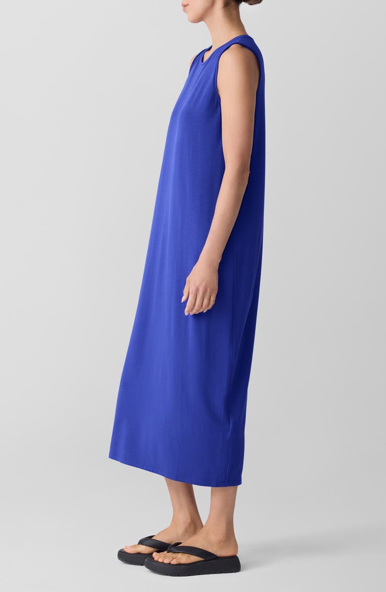 Eileen Fisher Round Neck Oval Stretch Sleeveless Midi Dress, Alternate, color, Royal