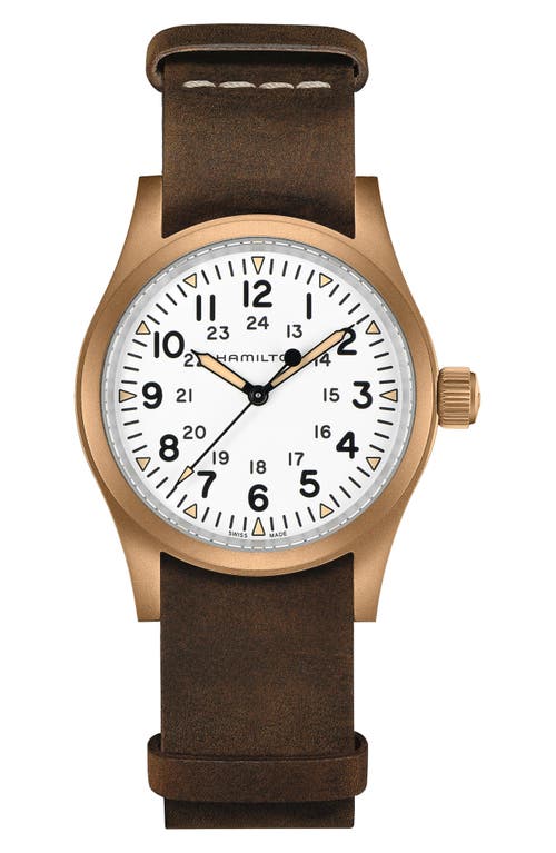 Hamilton Khaki Field Mechanical Leather Strap Watch, 38mm In White