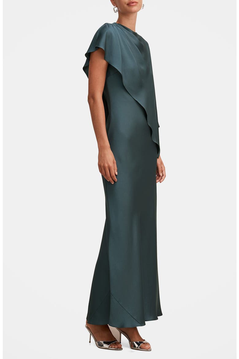 Zinnia Pleated Satin Cape Maxi Gown, Alternate, color, CRYSTAL TEAL