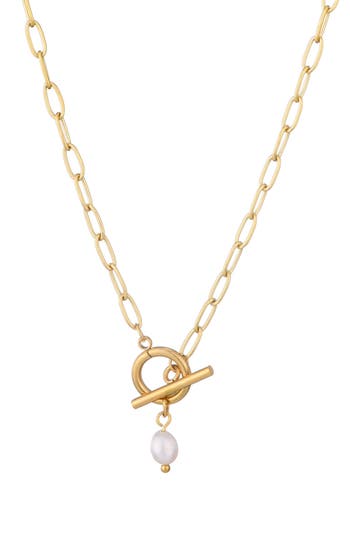 Adornia Tarnish Resistant 18k Gold Plated Freshwater Pearl Toggle Necklace In Gold