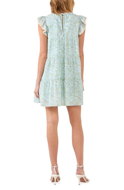 Free The Roses Floral Print Lace Minidress In Blue Multi