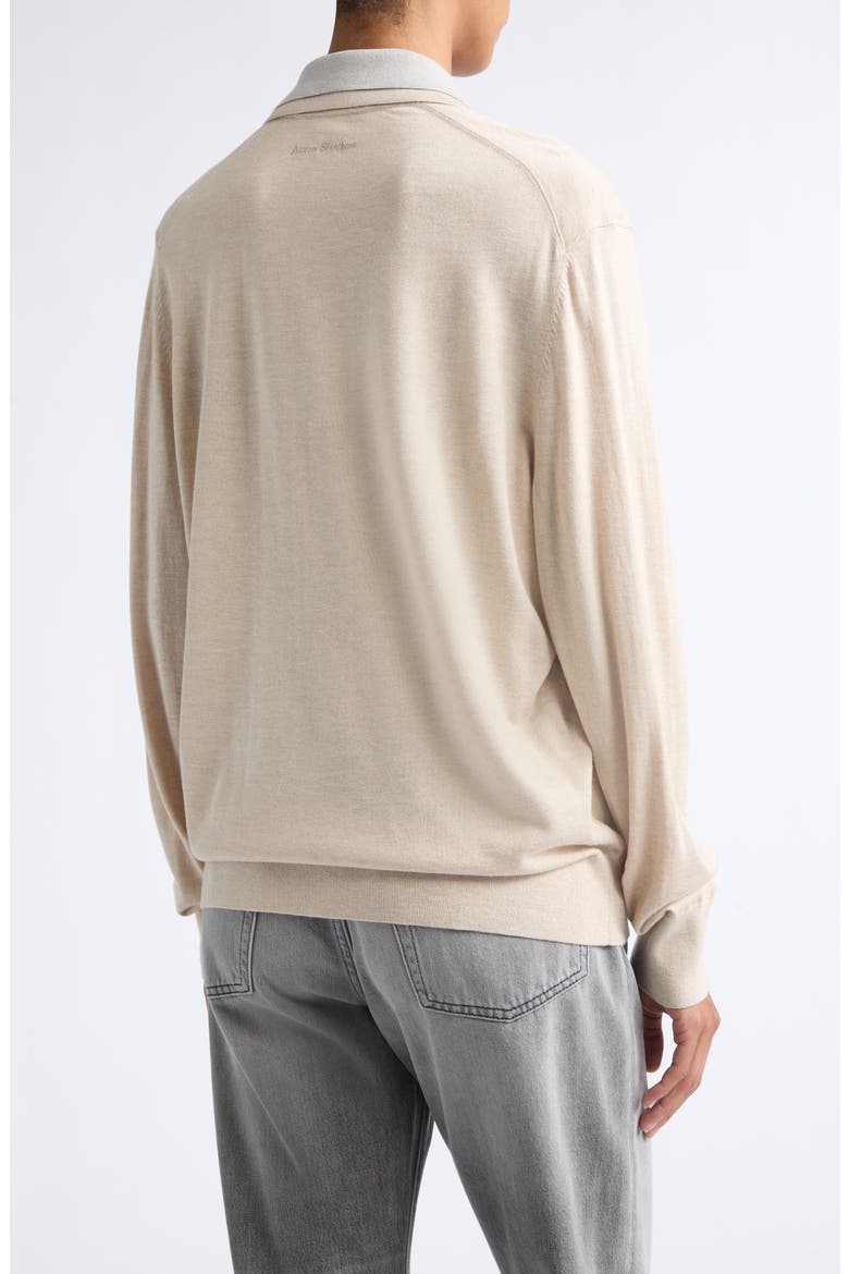 Koyat Layered Silk, Wool & Cashmere Polo Sweater, Alternate, color, BEIGE/ GREY