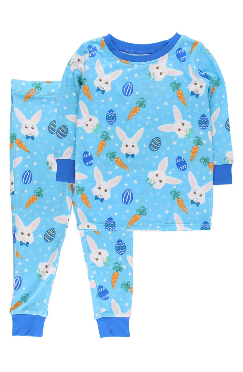 RuffleButts Gender Inclusive SoftSnooze Long Sleeve Pajama Set, Main, color, Blue Bow Tie Bunnies