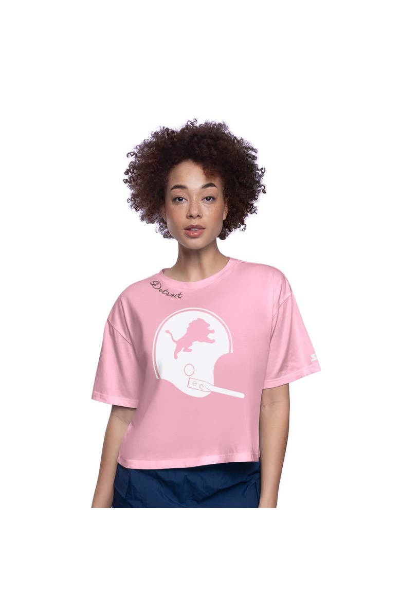 STARTER Women's Starter  Pink Detroit Lions Play the Ball Boxy Cropped T-Shirt, Main, color, Pink