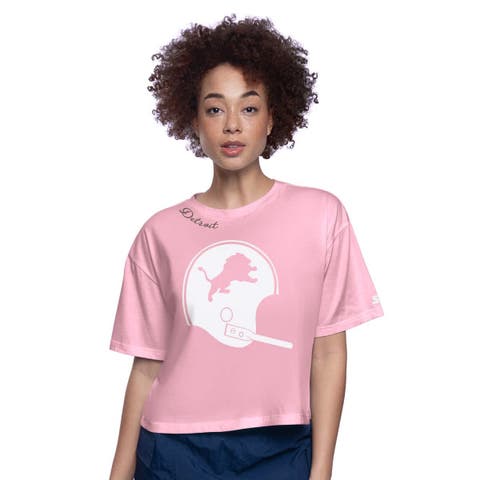 Women's Starter  Pink Detroit Lions Play the Ball Boxy Cropped T-Shirt