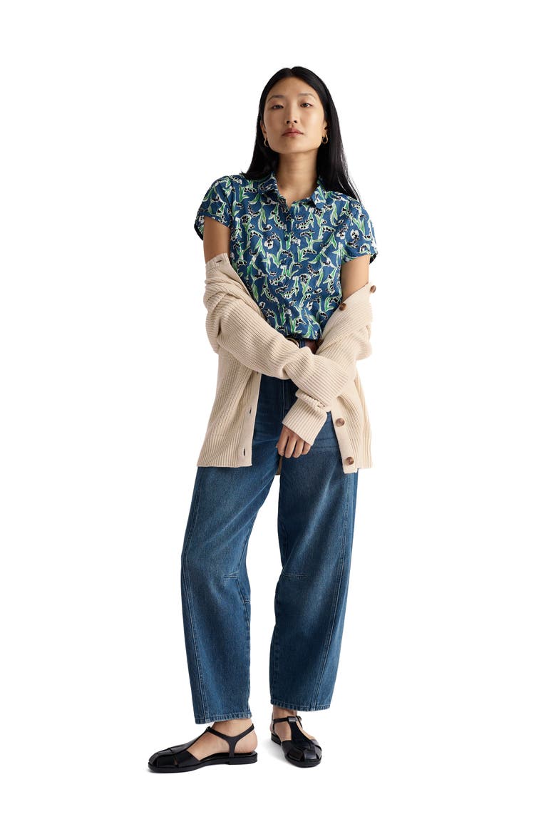 Rushmaker Floral Print Organic Cotton Voile Button-Up Shirt, Alternate, color, PAINTY BLUEBELL DARK VOYAGE