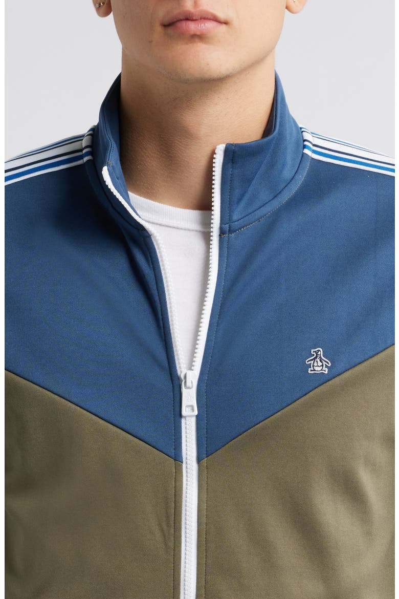 Chevron Double Knit Track Jacket, Alternate, color, DUSTY OLIVE