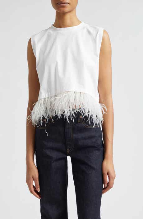 Cinq à Sept Feather Trim Crop Top
