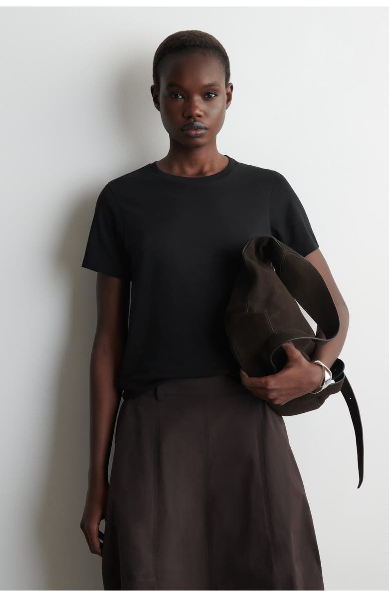 COS Cotton-Modal Crew-Neck T-Shirt, Main, color, Black