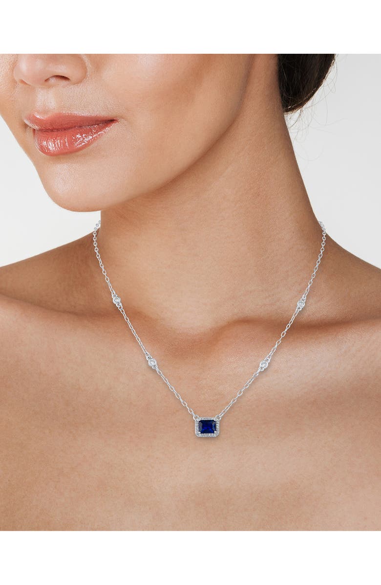 CZ by Kenneth Jay Lane CZ Halo Emerald Cut Station Chain Necklace, Alternate, color, Blue/ Silver