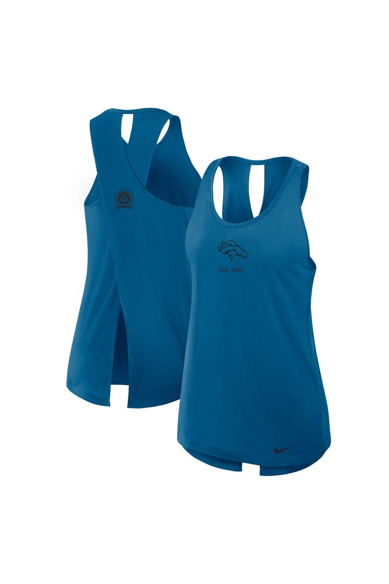 Women's Nike Navy Denver Broncos Glory Crisscross Performance Tank Top, Main, color, Turquoise