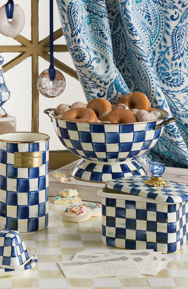 MACKENZIE CHILDS Royal Check Enameled Steel Recipe Box, Alternate, color, Blue/ White
