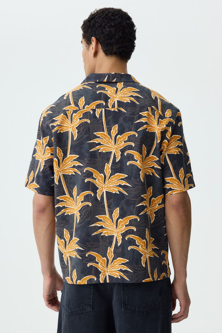 Relaxed Fit Cotton Resort Shirt, Alternate, color, Black/palm trees