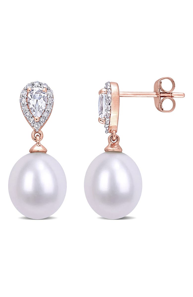 DELMAR White Topaz, Diamond & Cultured Freshwater Pearl Drop Earrings - 0.62ct., Main, color, 