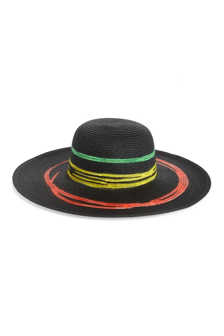 Painted Stripes Sun Hat, Main, color, BLACK