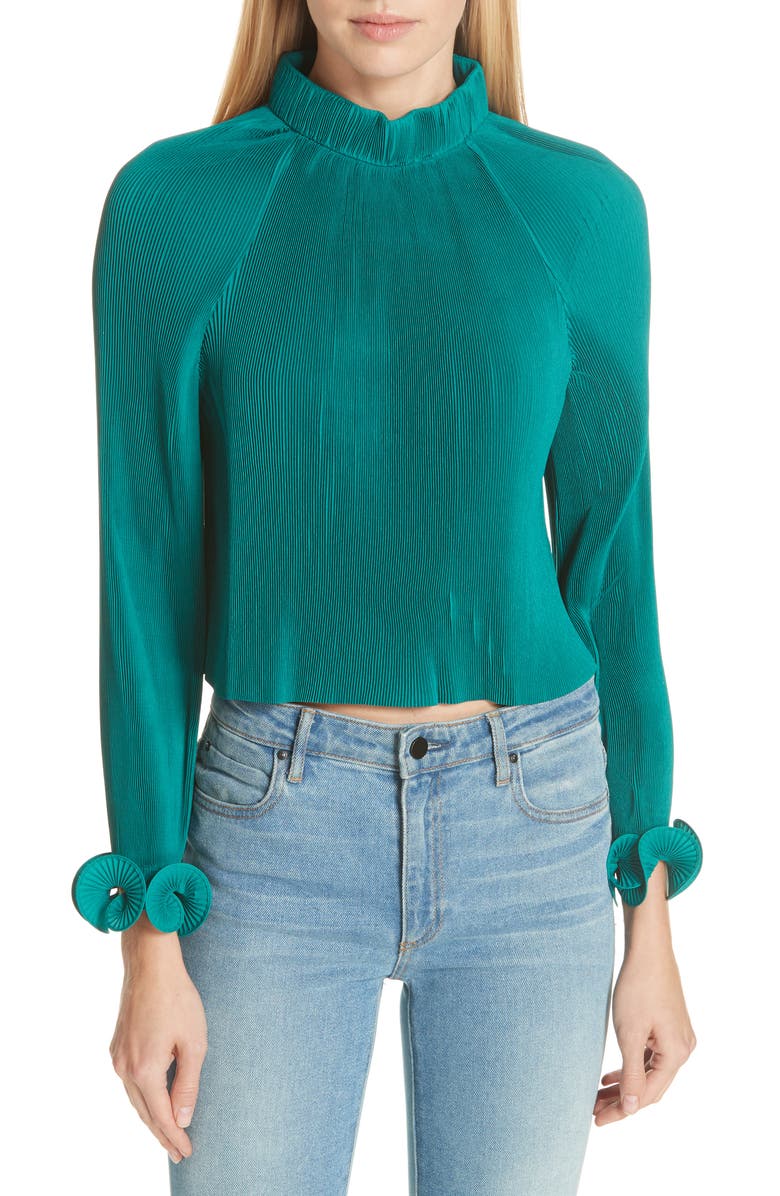 Tibi Pleated Crop Top, Main, color,