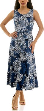 Nina Leonard Crewneck Sleeveless Midi Dress