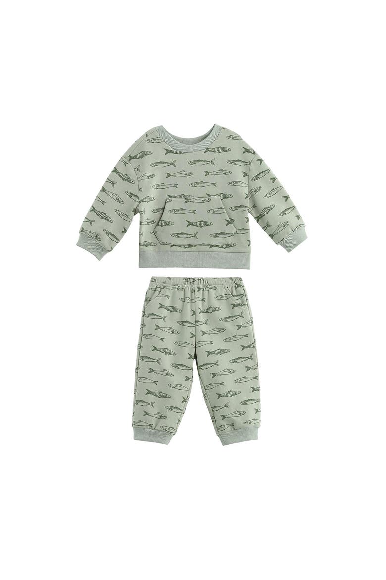 Matthew Long Sleeve Fish Print Sweatshirt and Jogger Set, Alternate, color, Green