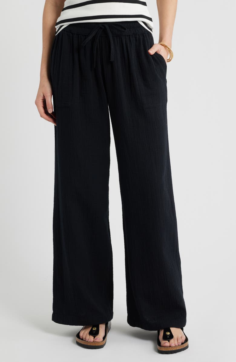 Caslon<sup>®</sup> Wide Leg Gauze Pants, Main, color, Black