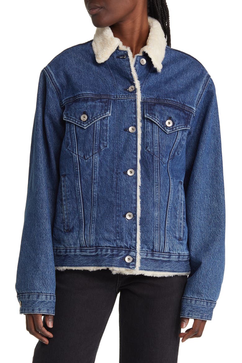 Faux Shearling Lined Oversize Denim Jacket, Alternate, color, GATES