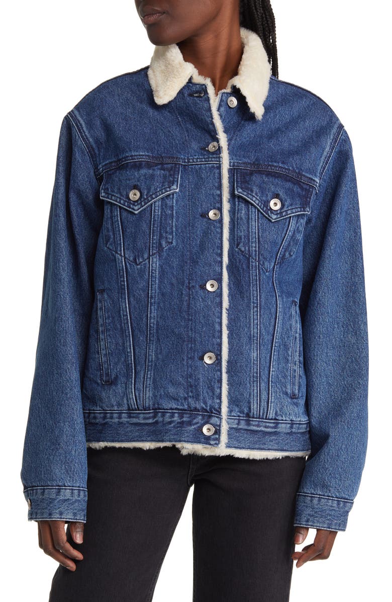 rag & bone Faux Shearling Lined Oversize Denim Jacket, Alternate, color, 