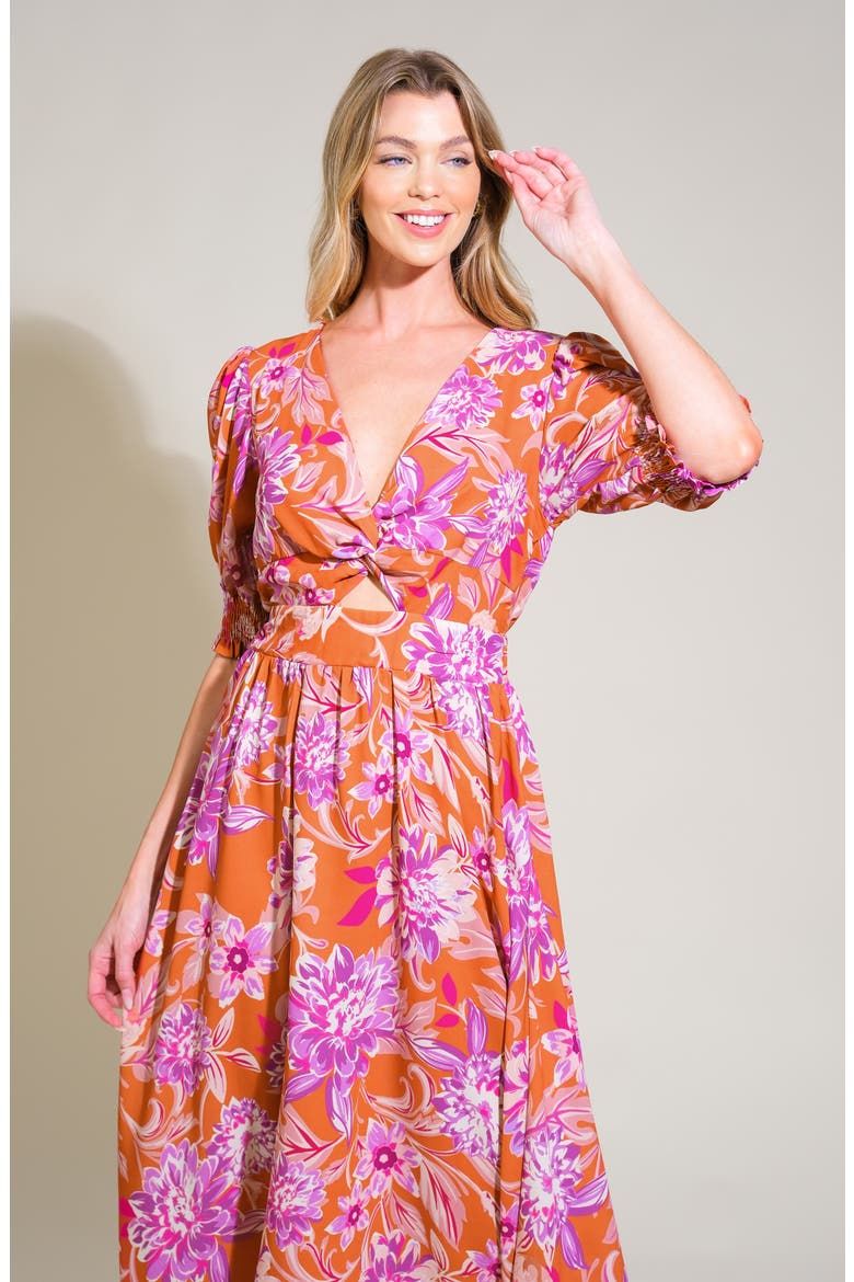 Floral A-Line Midi Dress, Alternate, color, RUST