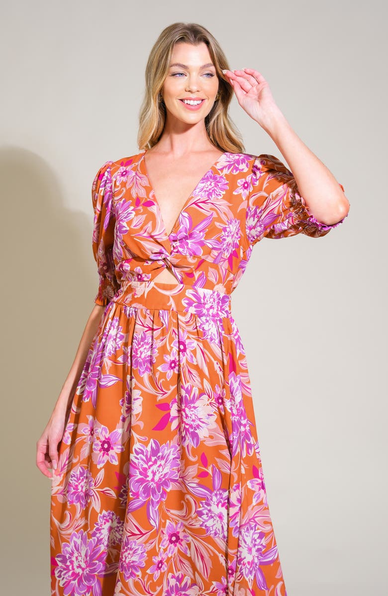 FLYING TOMATO Floral A-Line Midi Dress, Alternate, color, Rust