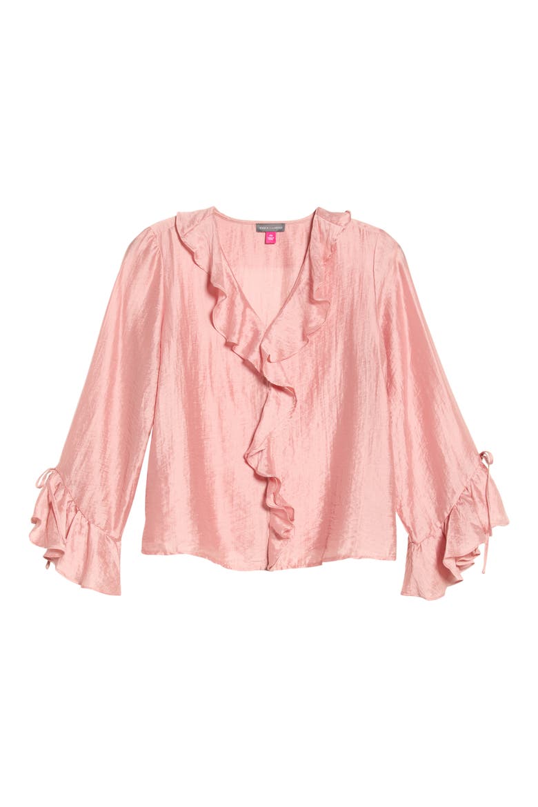 Ruffle Satin Top, Alternate, color, CORAL DUSK