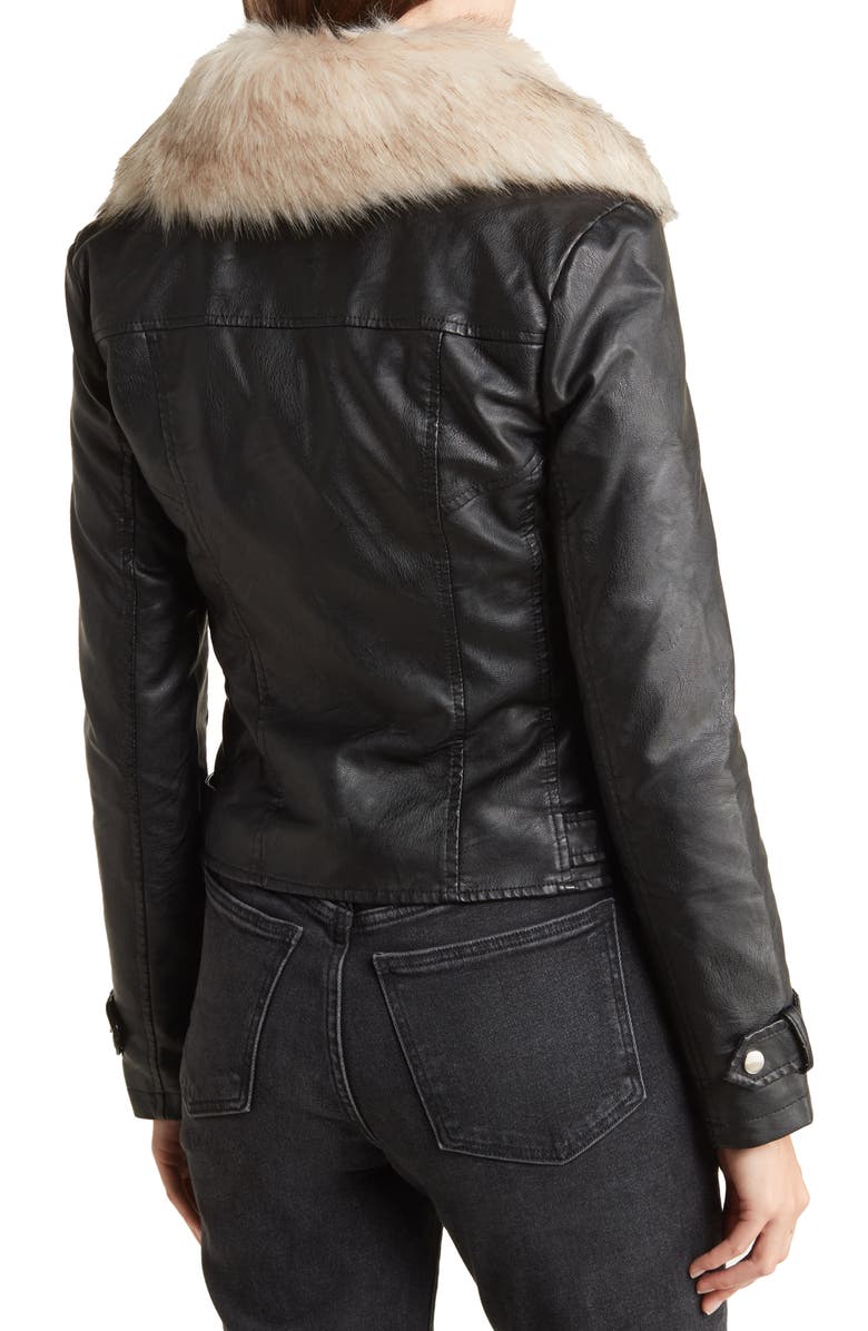 AZALEA WANG Faux Leather Biker Jacket with Faux Fur Trim, Alternate, color,