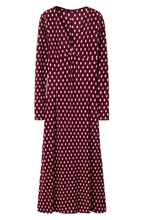 Dot Long Sleeve Midi Dress