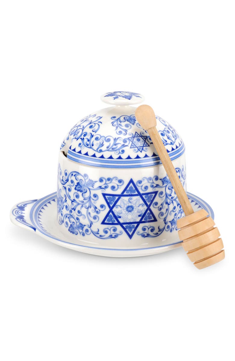 Spode Judaica Porcelain Honey Pot with Wood Drizzler, Main, color, 