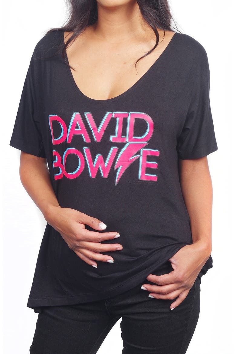 David Bowie Maternity Graphic Tee & Rebel Rebel Bodysuit Set, Main, color, BLACK