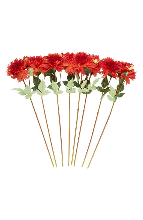 Set of Eight Red Dahlia Artificial Flowers