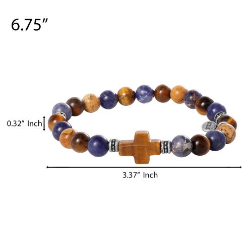 Lucky Brand Sodalite Bead Stretch Bracelets With Cross Accents In Brown
