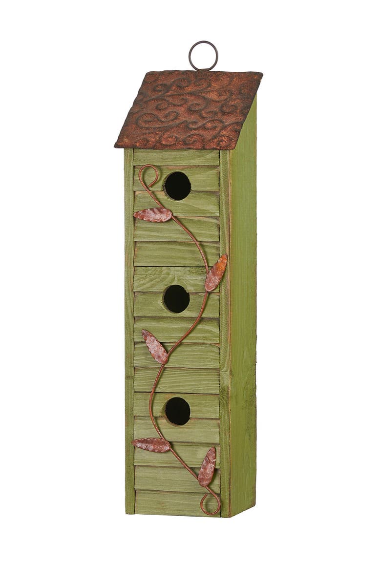 Glitzhome 18"H Hanging Distressed Solid Wood 3-Tier Window Shutters Birdhouse, Alternate, color, Green