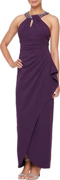 SL FASHIONS Crystal Embellished Halter Neck Sleeveless Tulip Maxi Dress