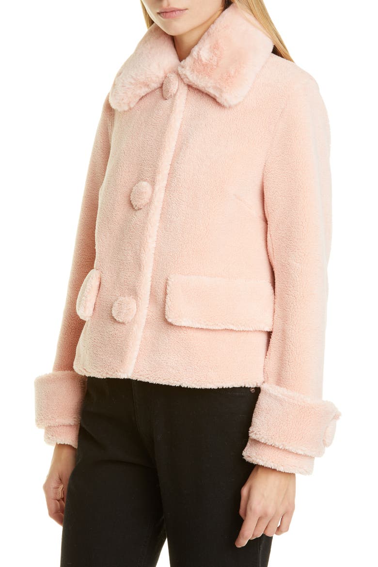 Regina Faux Fur Crop Teddy Jacket, Alternate, color, SEASHELL PINK