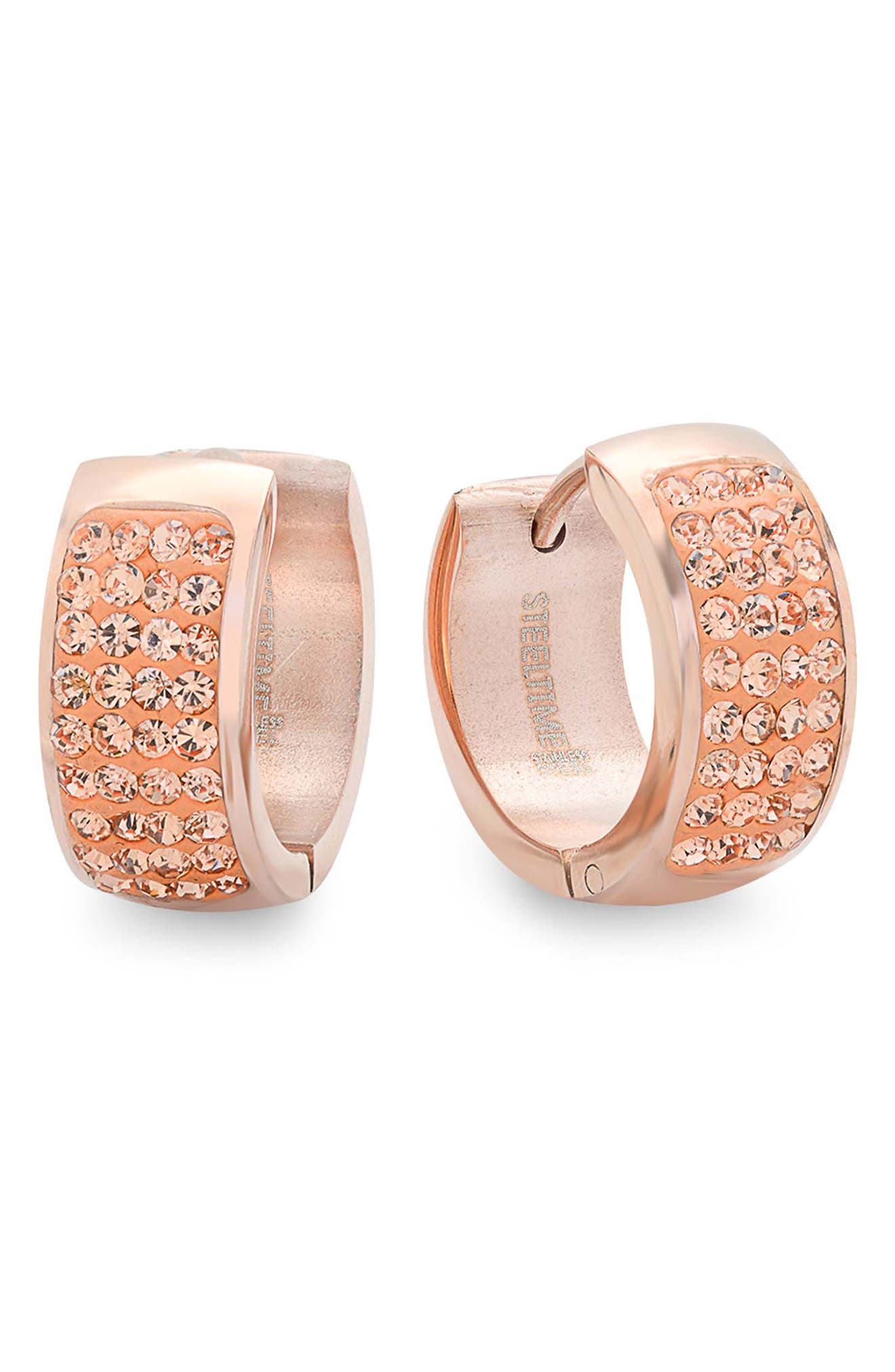 STEELTIME Crystal 18k Rose Gold Plated Huggie Hoop Earrings (Women ...