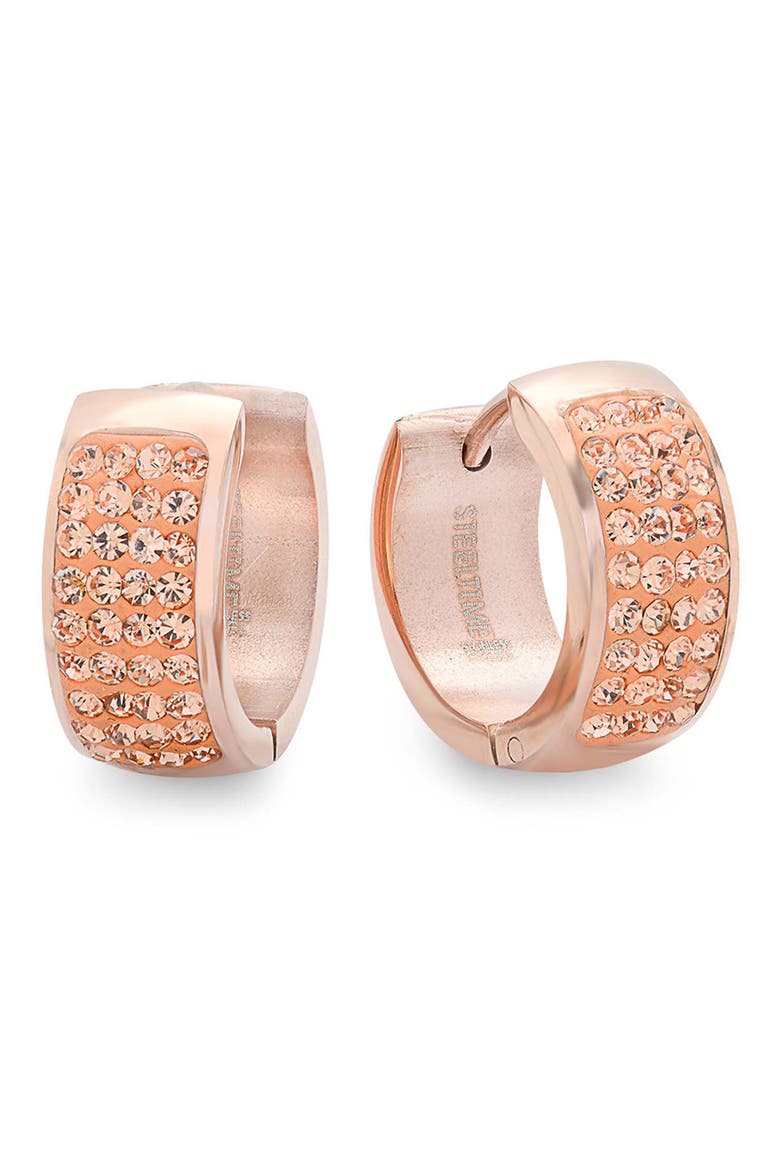 Crystal 18k Rose Gold Plated Huggie Hoop Earrings, Alternate, color, GOLD