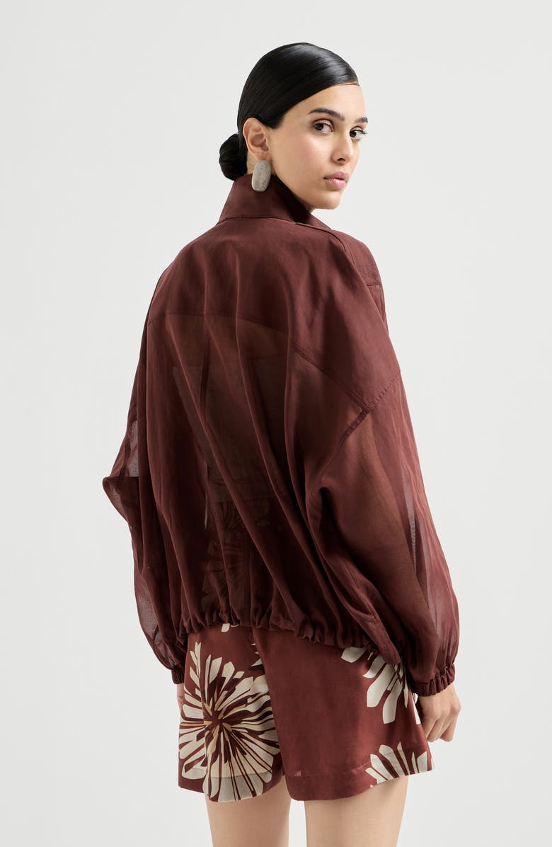 Brunello Cucinelli Cotton organza outerwear jacket, Alternate, color, Bordeaux