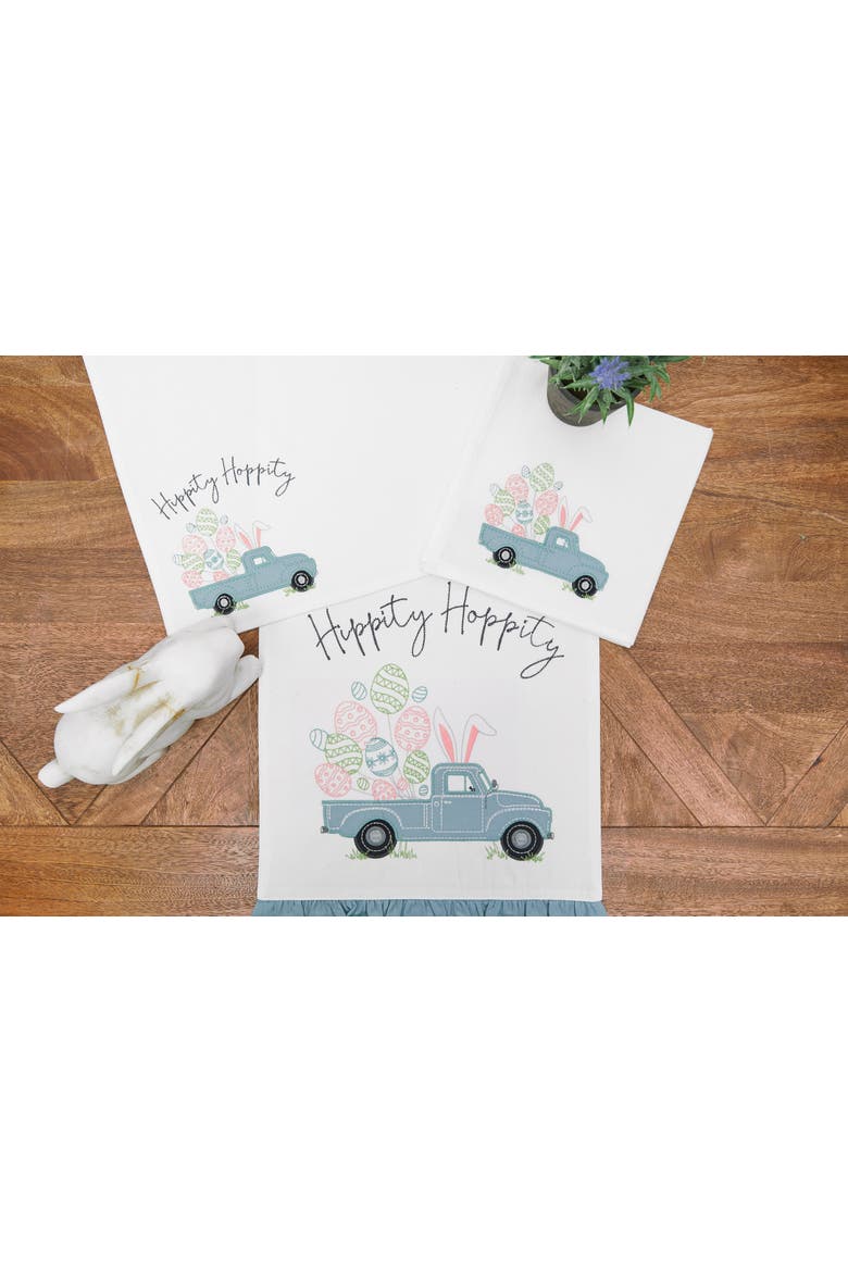 "Hippity Hoppity" Easter Pickup Truck 100% Cotton Table Runner 13" x 72", Alternate, color, White
