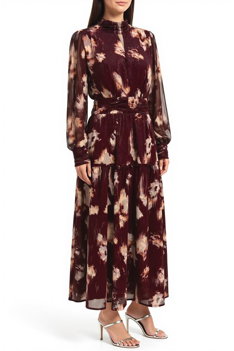 Long Sleeve Floral Maxi Dress, Alternate, color, WINE FLORAL