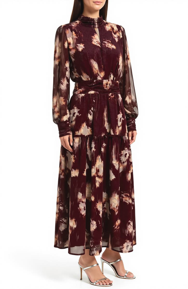 Mila Mae Long Sleeve Floral Maxi Dress, Alternate, color, Wine Floral