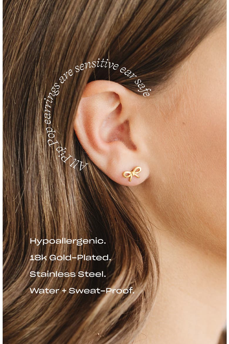 Kids' Bow Hypoallergenic Flatback Stud Earrings, Alternate, color, Gold