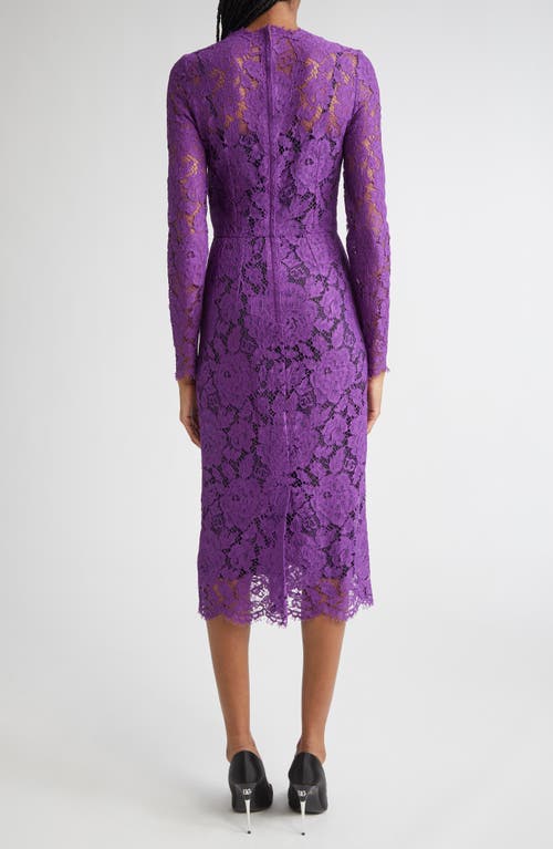 Dolce & Gabbana Dolce&gabbana Long Sleeve Cordonetto Lace Sheath Dress In Purple