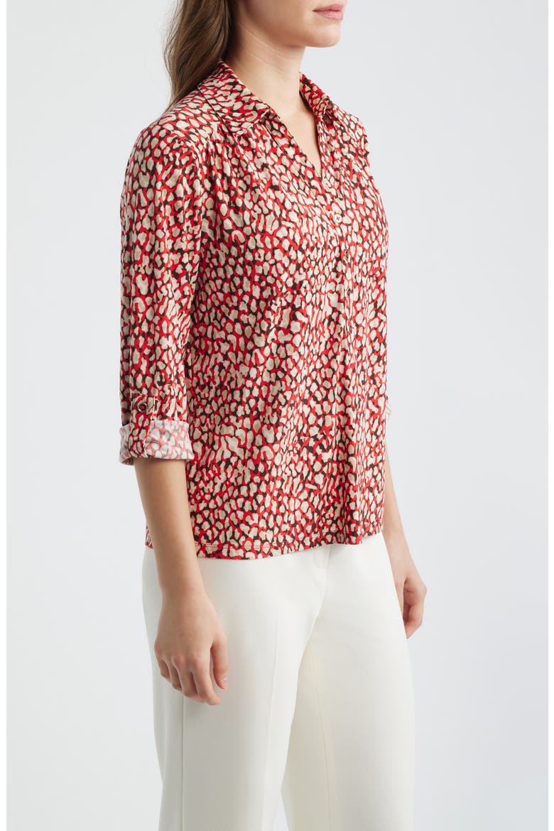 Abstract Print Button-Up Shirt, Alternate, color, BEGONIA RED MLT